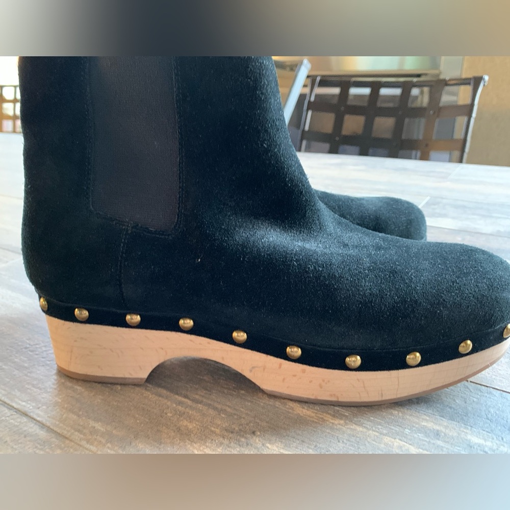 NEW J. Crew black suede leather faux fur lined clog ankle boots size 10.5 NEW! - Picture 4 of 10